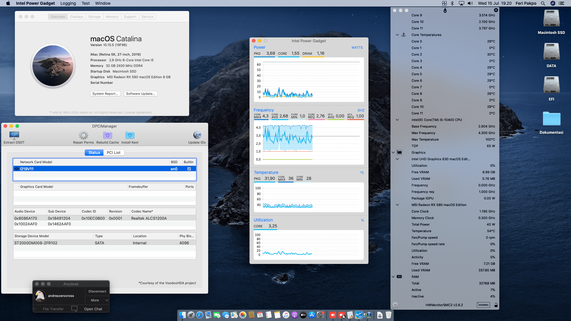 Success Hackintosh macOS Catalina 10.15.5 Build 19F96 in Asrock Z490M ITX/AC + Intel Core i5 10400 + MSI RX 580